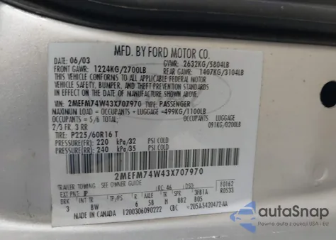 2003 Mercury Grand Marquis Gs из США, поврежденный, VIN 2MEFM74W43X707970